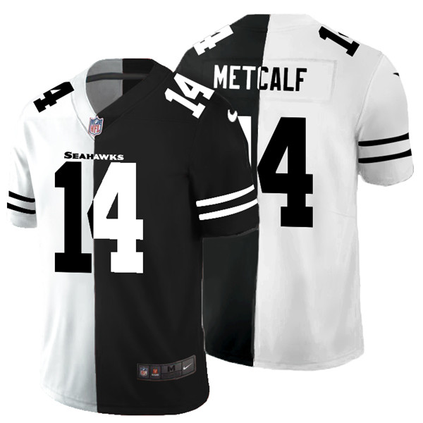 Men's Seattle Seahawks #14 D.K. Metcalf Black & White NFL Split Limited Stitched Jersey